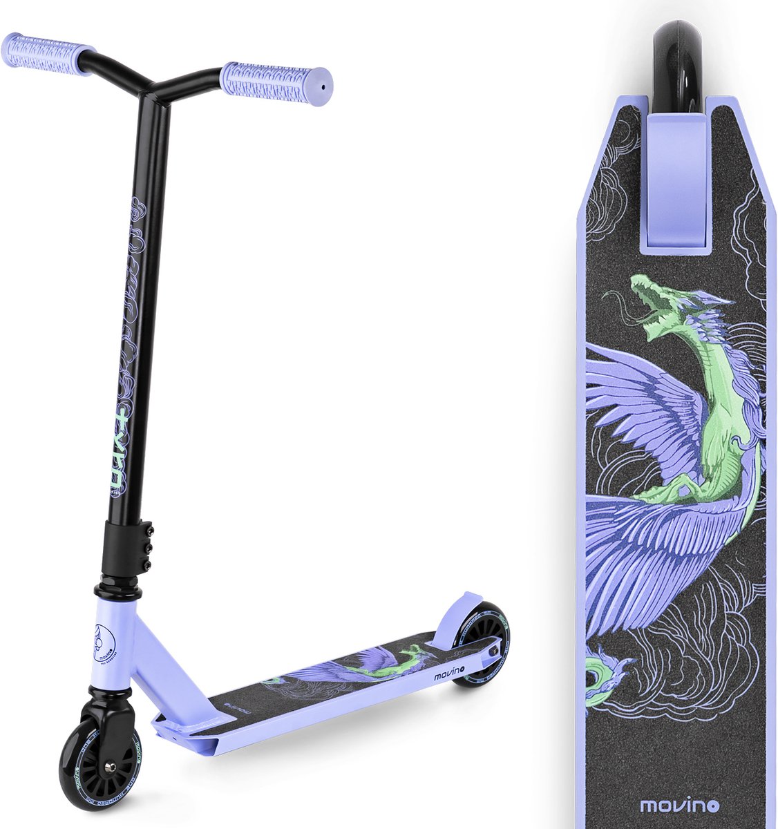 Movino Tyro black - Stuntstep voor kinderen - Flex-remmen - Y-stuur - Peg-cut - Paars Step kopen online