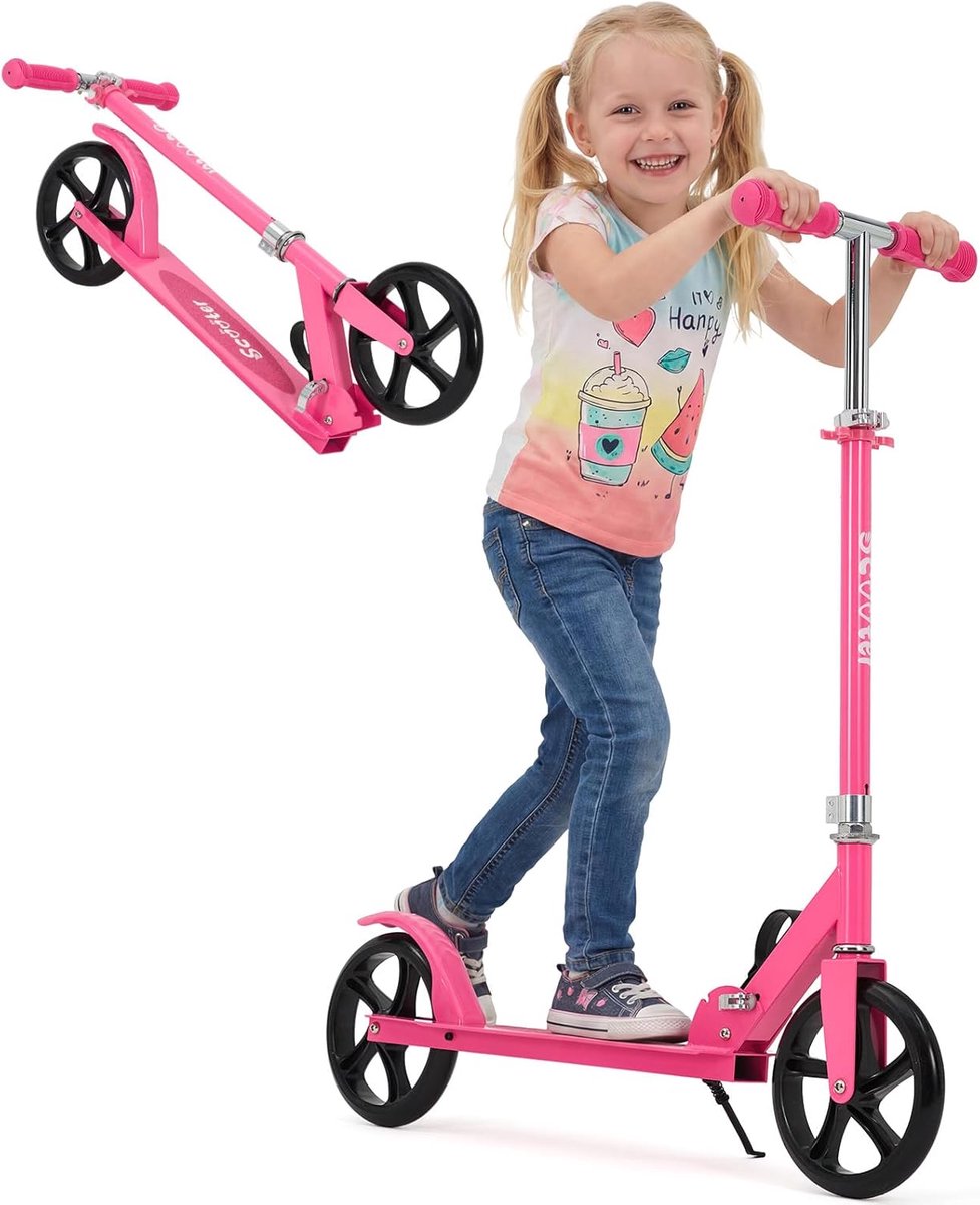 Opvouwbare Kinderstep met Grote Wielen (200mm) - Step met Lichtgevende Wielen - In Hoogte Verstelbaar (4 Standen) - Vanaf 6 Jaar - Max 100 kg - roze Step kopen online