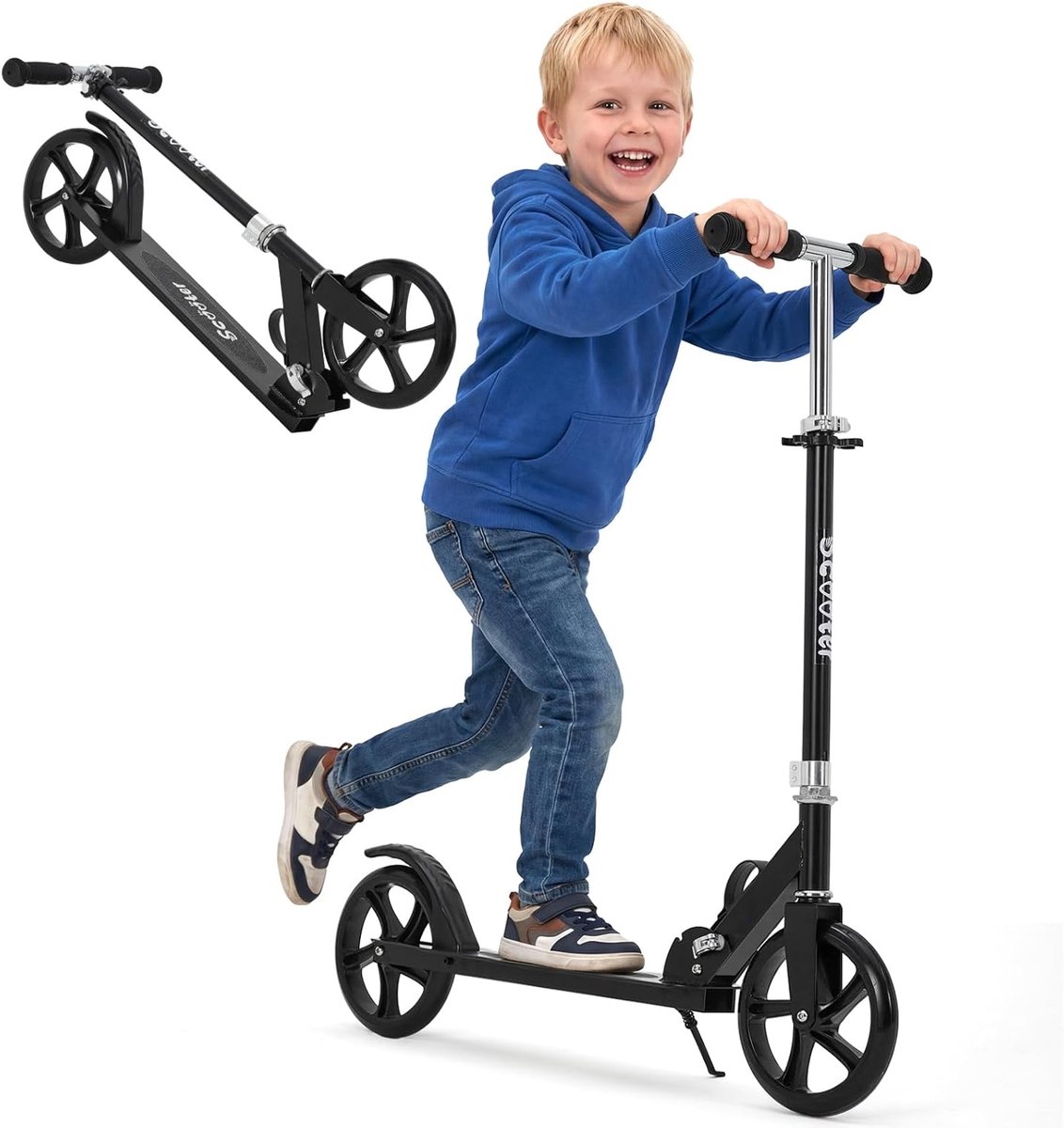 Opvouwbare Kinderstep met Grote Wielen (200mm) - Step met Lichtgevende Wielen - In Hoogte Verstelbaar (4 Standen) - Vanaf 6 Jaar - Max 100 kg - Zwart Step kopen online