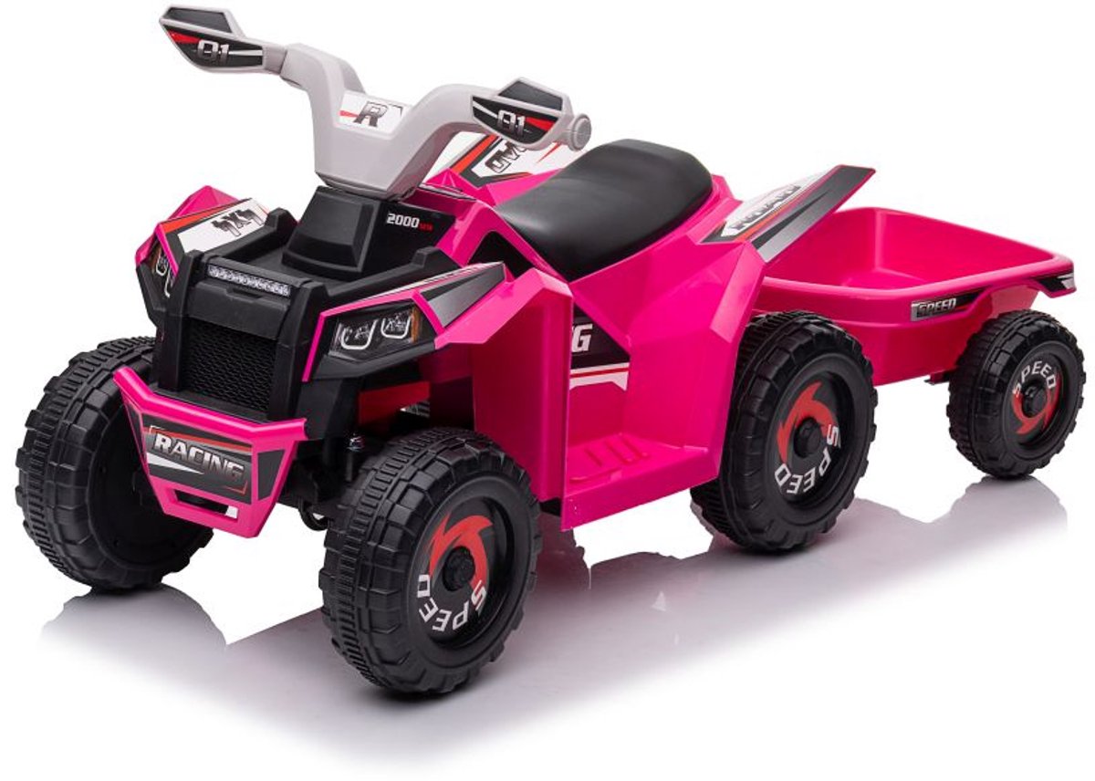 playos elektrische quad met aanhanger roze tot 30 kg vooruit en achteruit 3 tot 5 km uur elektrische auto bestuurbare auto speelgoedvoertuig buitenspeelgoed