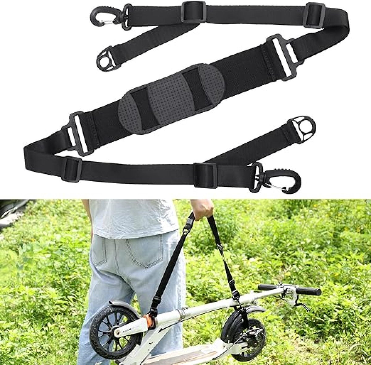 schouderriem voor loopfiets schouderriem voor fiets raagriem draagriem voor strandstoel draagbare scooter trekriem antislip met stevige gespen geschikt voor scooters en vouwfietsen