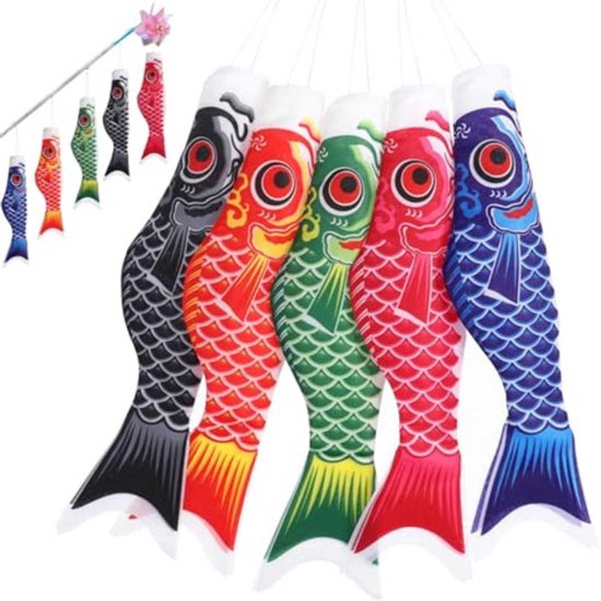 set van 5 japanse stijl karpervlaggen decoratieve vlaggen voor thuis en feestontwerp lange koi vlaggen traditionele koinobori voor feestelijke gelegenheden