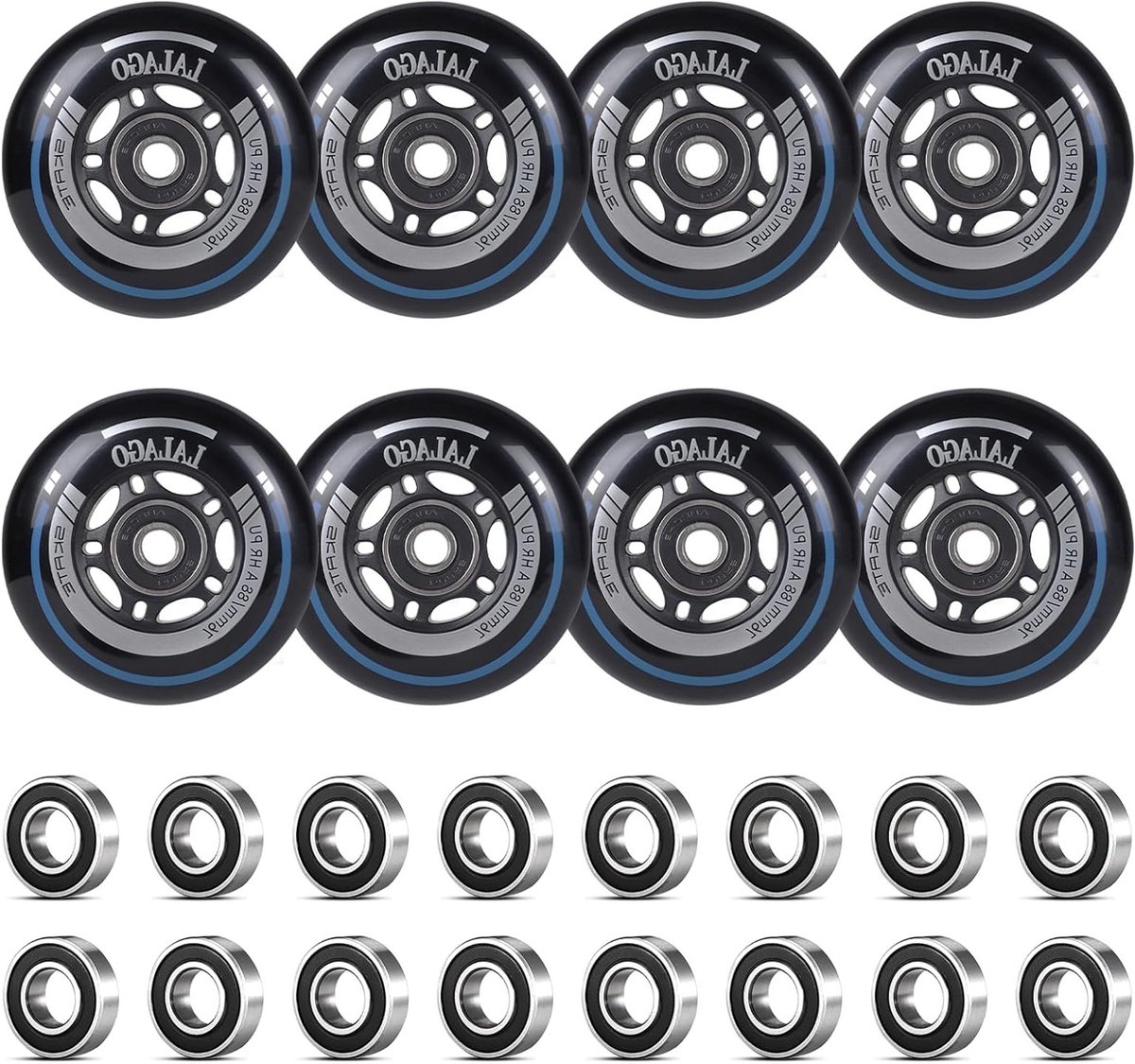 Set van 8 Inline Skate Wielen 76 mm 88A met ABEC 9 Lagers voor Binnen en Buiten Gebruik, Geschikt voor K2 en Hudora Skateonderdeel kopen online