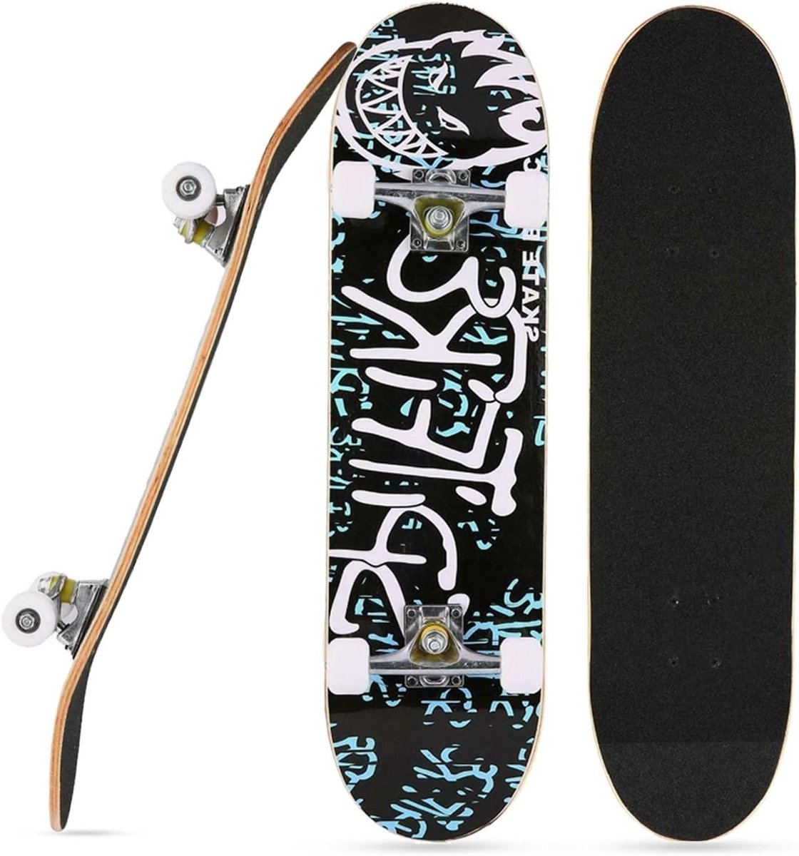 Skateboard - Cruiser board Compleet board - Beginners leren trucs - 7-laags esdoornhouten dek - 79x20x13 cm - Blauwe graffiti Skateonderdeel kopen online