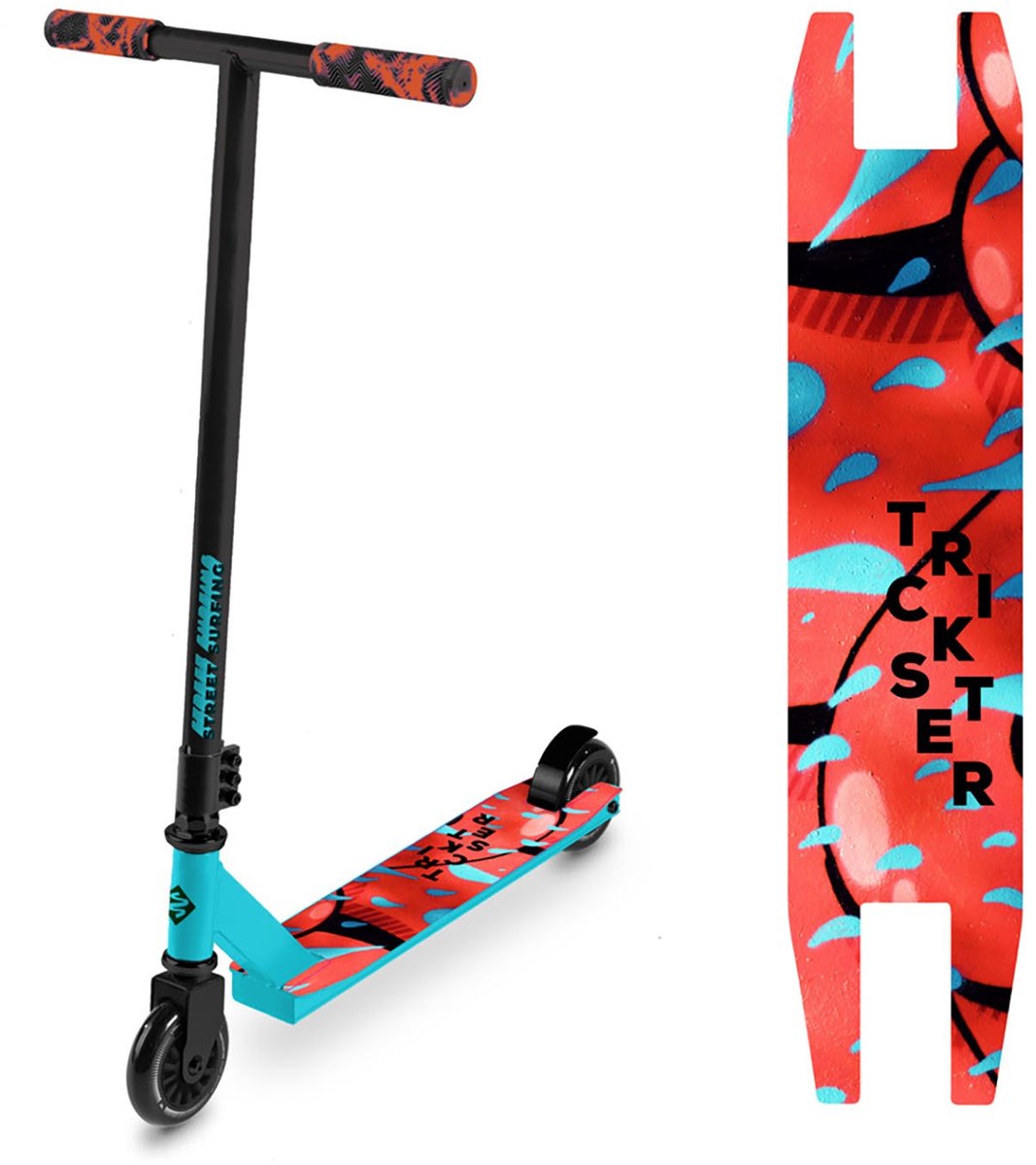 street surfing trickster stuntstep blue splash 100mm wielen