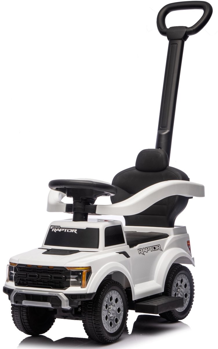 sun baby loopauto met duwstang voor kinderen vanaf 12 maanden ford raptor grote terreinwielen led verlichting zitje met rugleuning en opbergruimte tot 25 kg wit