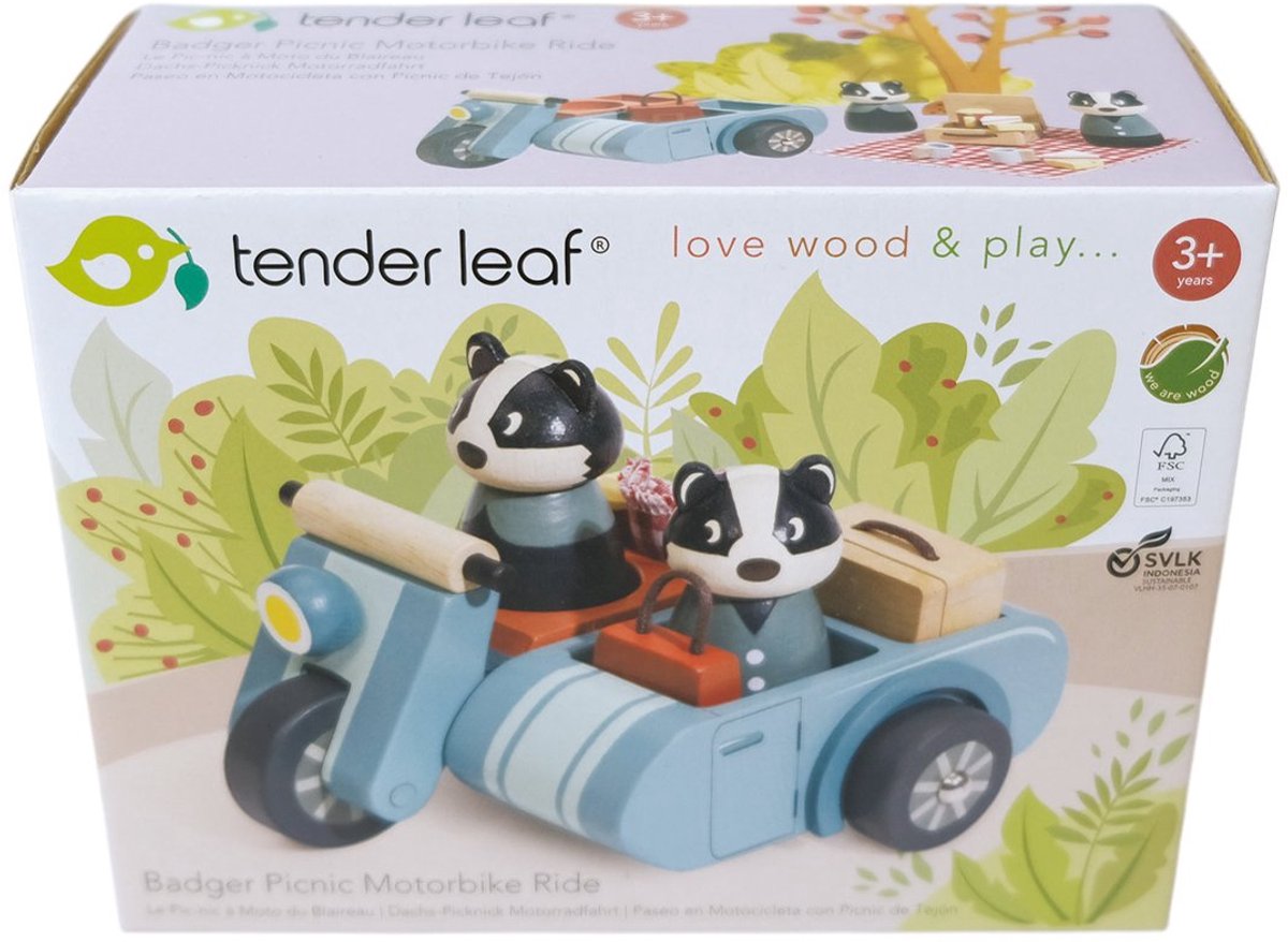 tender leaf houten motorfiets dassen speelgoed dierenfiguur