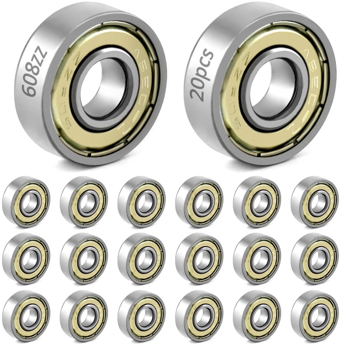 TOVBMUP 608zz kogellagers - 20 stuks - metalen dubbel afgeschermde miniatuur diepe groef kogellagers - Geschikt voor skateboards, scooters, inline skates - 8 mm x 22 mm x 7 mm Skateonderdeel kopen online