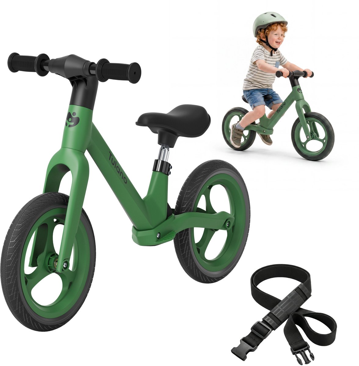 Tulano Route Loopfiets - Kinderfiets zonder pedalen - 12 inch - Lichtgewicht - Groen Loopfiets kopen online
