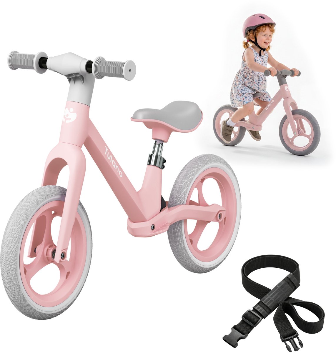 Tulano Route Loopfiets - Kinderfiets zonder pedalen - 12 inch - Lichtgewicht - Roze Loopfiets kopen online