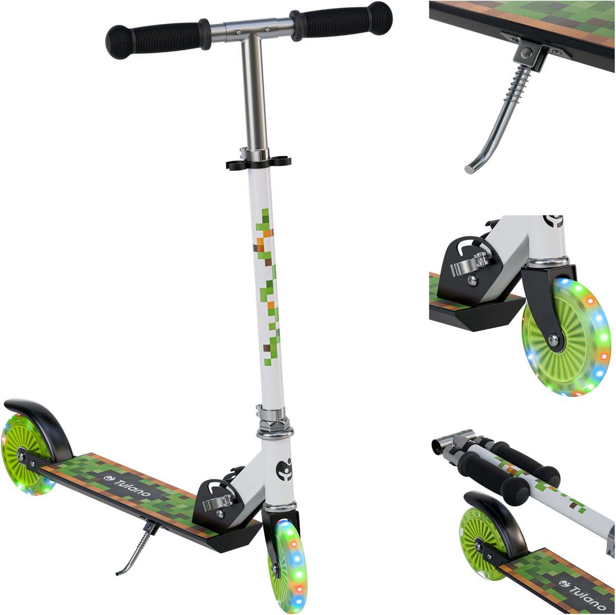 tulano zigzag 35 kinderstep kinderscooter opvouwbaar met verlichte led wielen met standaard groen