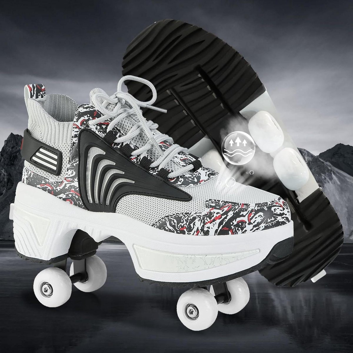vervormbare rolschaatsen schoenen met wieltjes buitensporten 2 in 1 sneakers en skates eu 34 camouflage