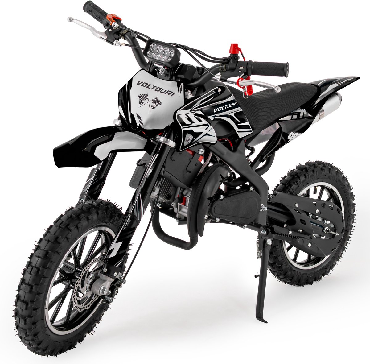 voltouri cr49 e black mini cross 49cc benzine offroad kinder motor zwart