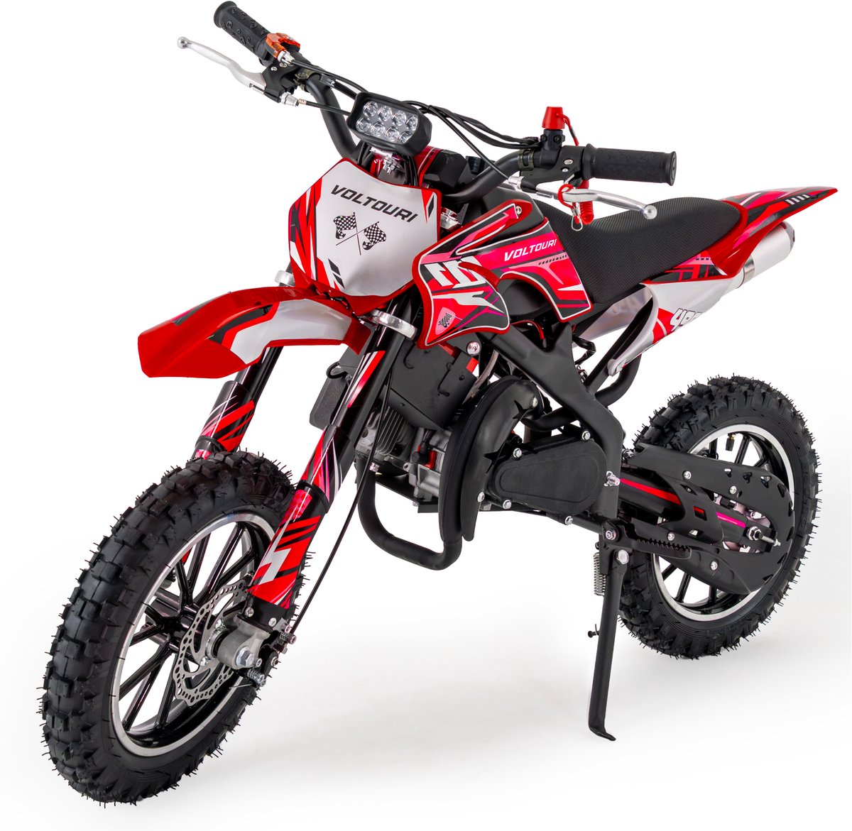 voltouri cr49 e red mini cross 49cc kinder dirtbike benzine 10 offroad banden e start pull start rood