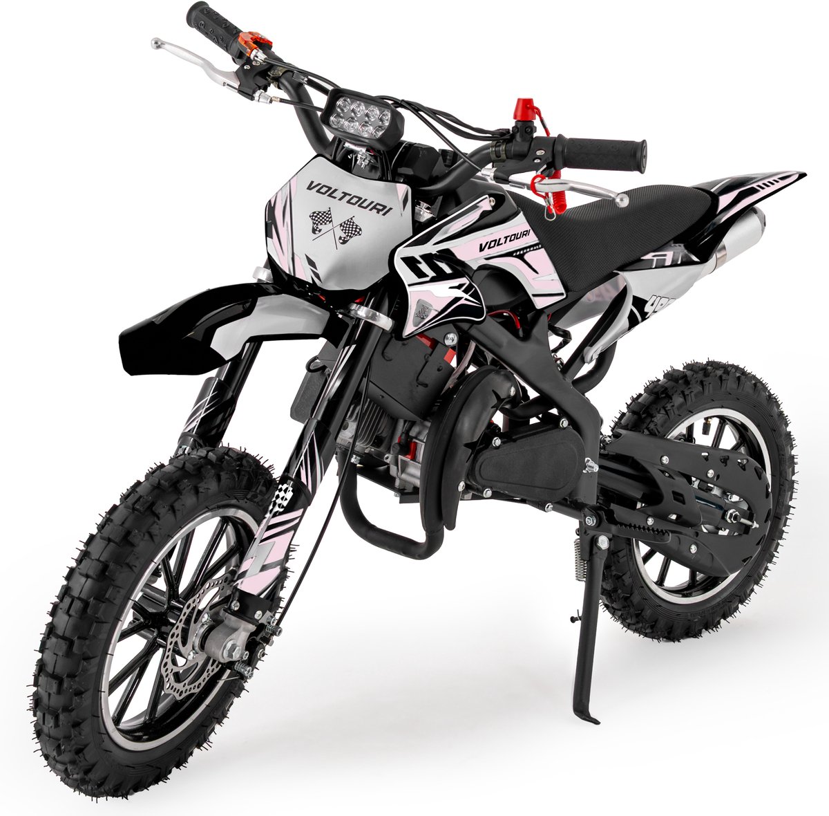 voltouri cr49 e white mini cross 49cc kinder crossmotor 10 offroad banden e start trekstarter wit