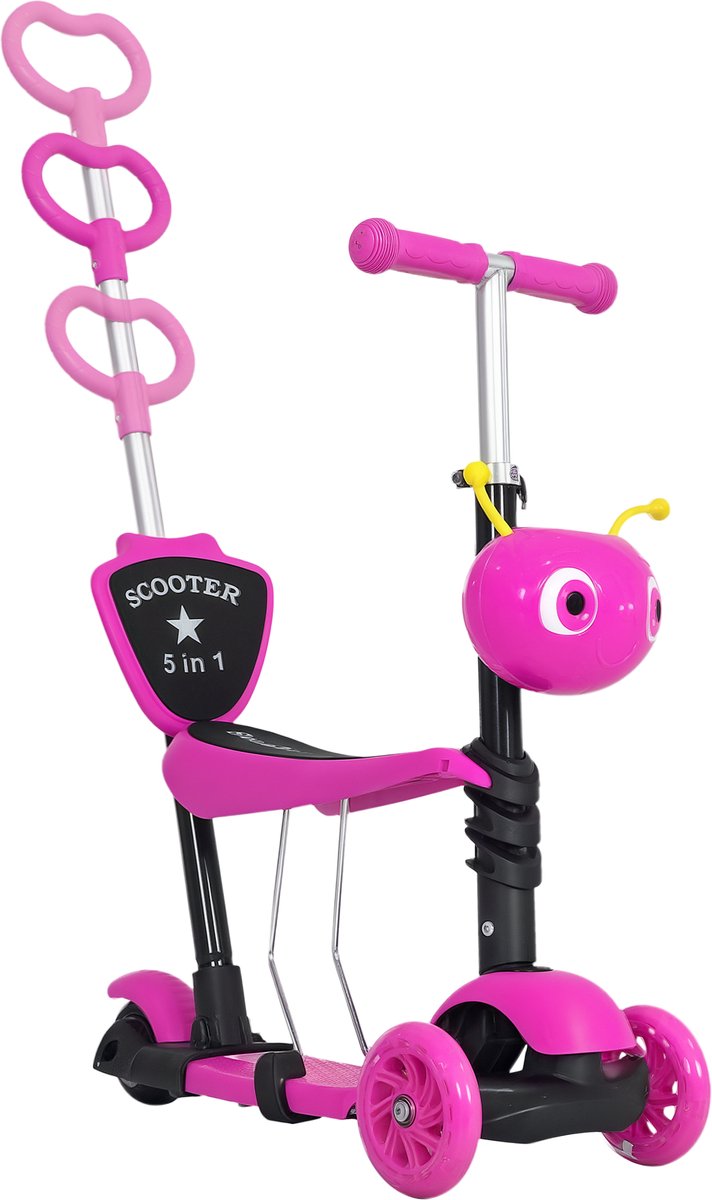 1-delige 5-in-1 kinderstep - 3-wielstep - in hoogte verstelbaar - maximaal gewicht 60 kg - telescopisch zadel - afneembare roze rugleuning - roze Fiets kopen online