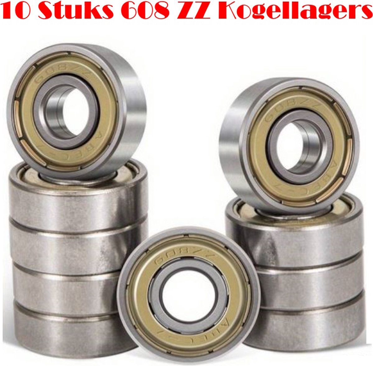 10 x Lager 608 RS - abec 9 - kogellager - goud - skateboard - skealers - step - smartkabel Skateonderdeel kopen online