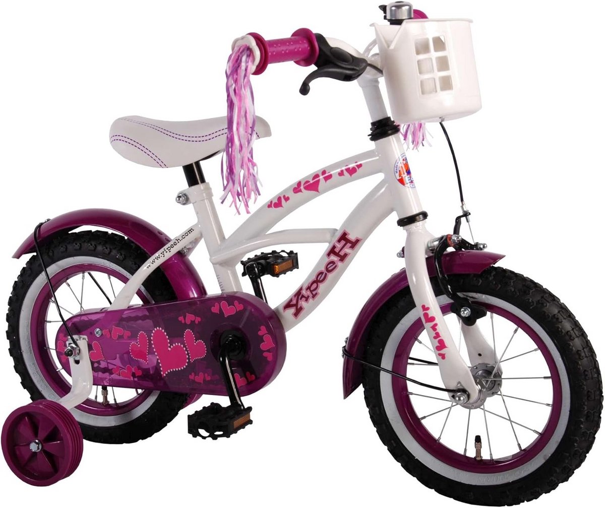 12 inch Meisjesfiets Cruiser Wit Paars | Kinderfiets met Zijwieltjes Kinderfiets kopen online