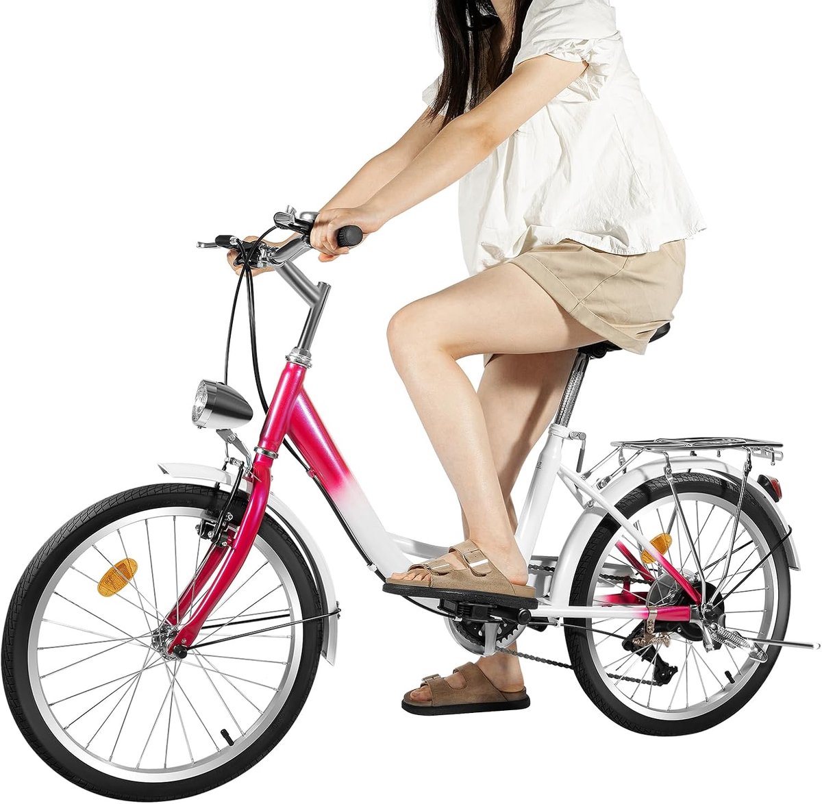 20 Inch Kinderfiets Jongens Meisjes 6 Versnellingen Roze Fiets met Spatbord en Verstelbaar Zadel Kinderfiets kopen online