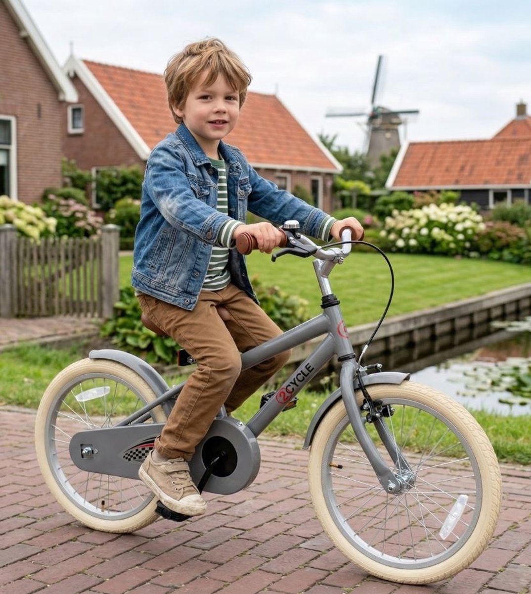 2Cycle kinderfiets 18 inch (5 tot 7 jaar) voor jongens mat-grijs Kinderfiets kopen online