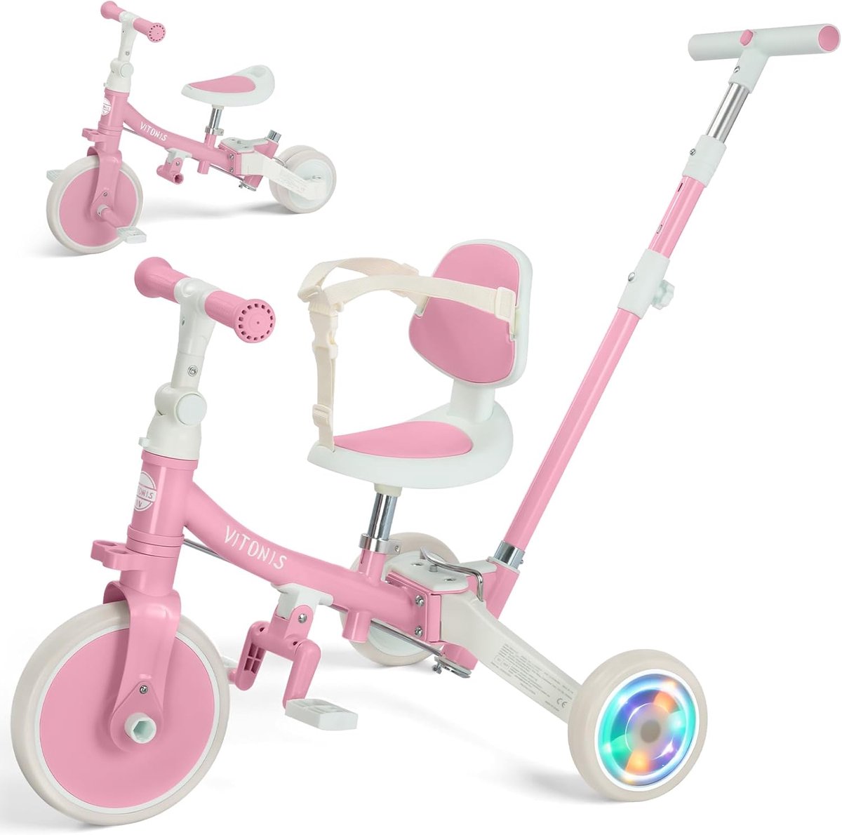 5-in-1 Driewieler Roze voor Peuters en Kleuters | Loopfiets met Duwstang en Knipperende Wielen | 18 Maanden tot 5 Jaar Driewieler kopen online
