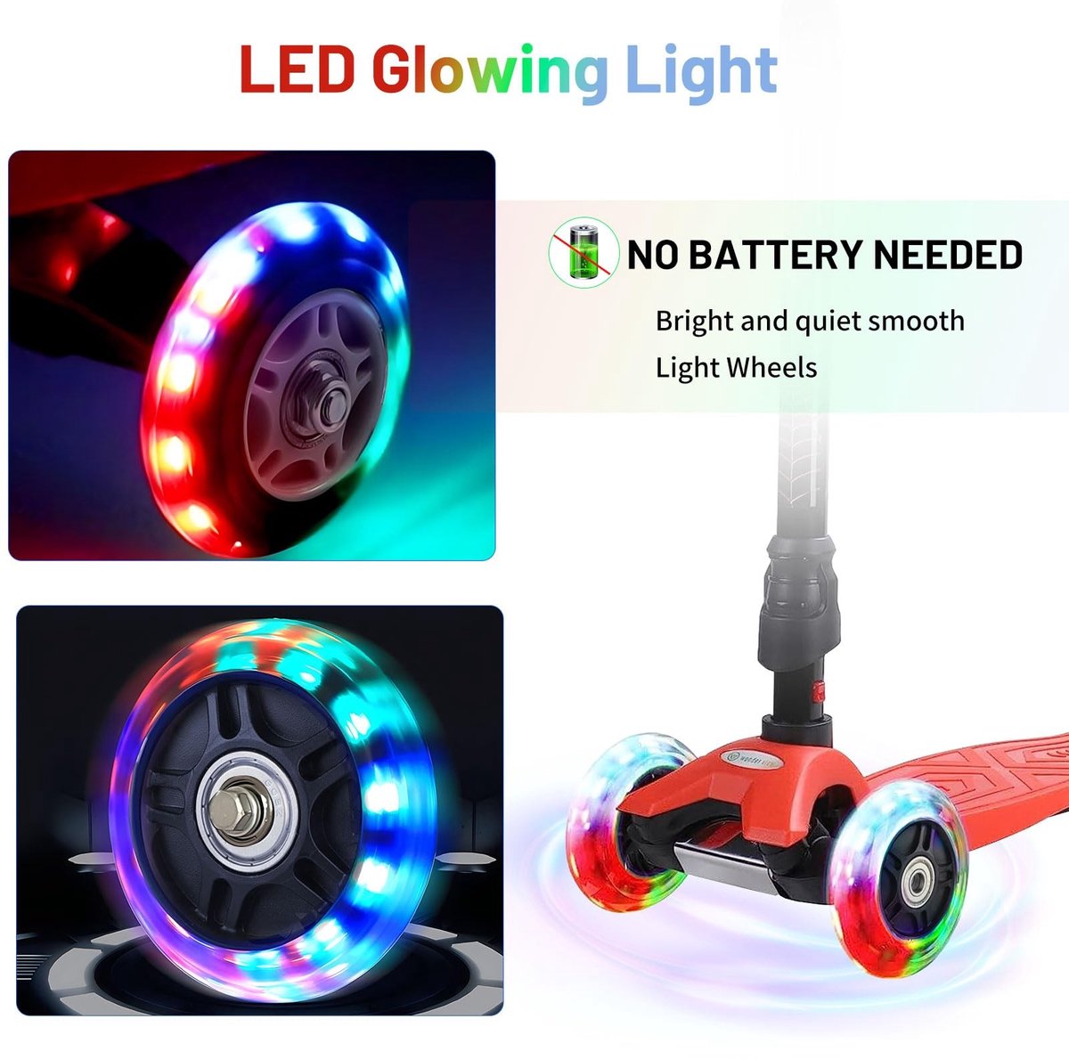 allecto lichtgevende stuntstep wielen 100 mm verhoogde zichtbaarheid zwart geschikt voor alle scooters avontuurlijke nachtritten idea