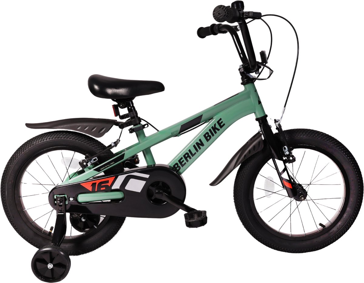 Berlin Bike Cross 16 inch Groen - Kinderfiets met zijwieltjes voor 4-, 5- en 6-jarige kinderen - Fiets 16 inch Kinderfiets kopen online