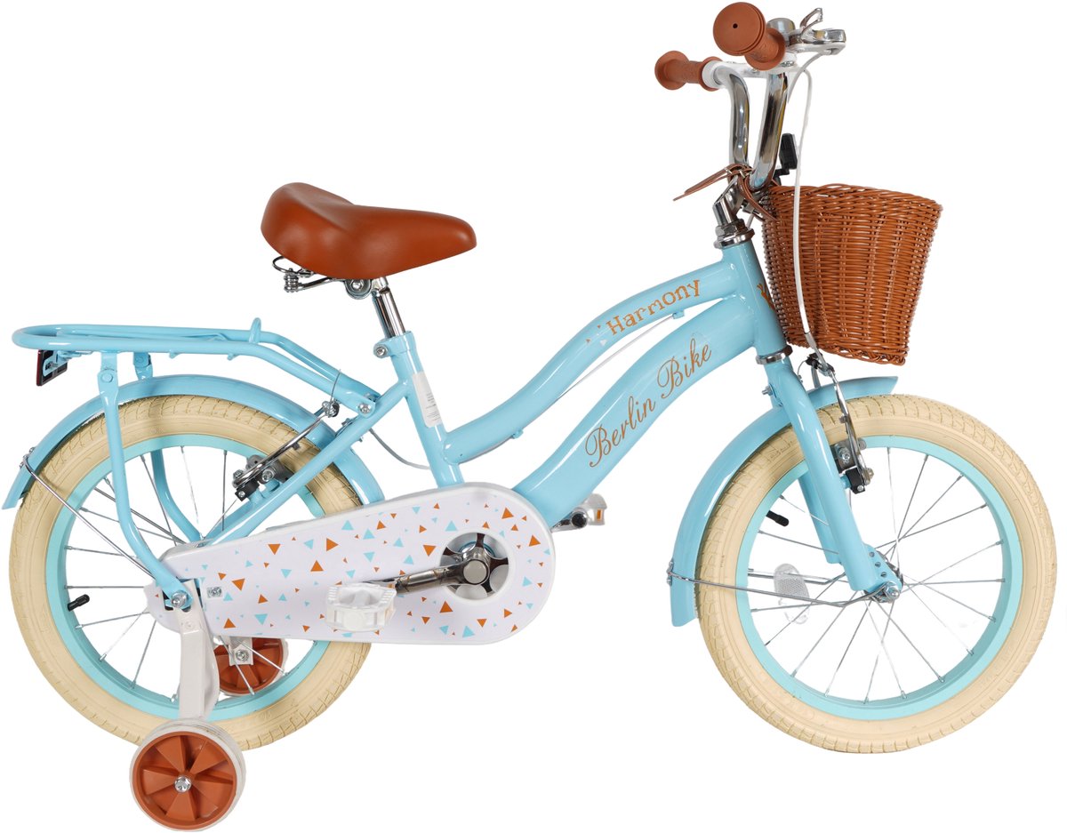 berlin bike harmony meisjesfiets 16 inch blauw prinses kinderfiets met zijwieltjes 4 5 6 jaar fiets 16 inch