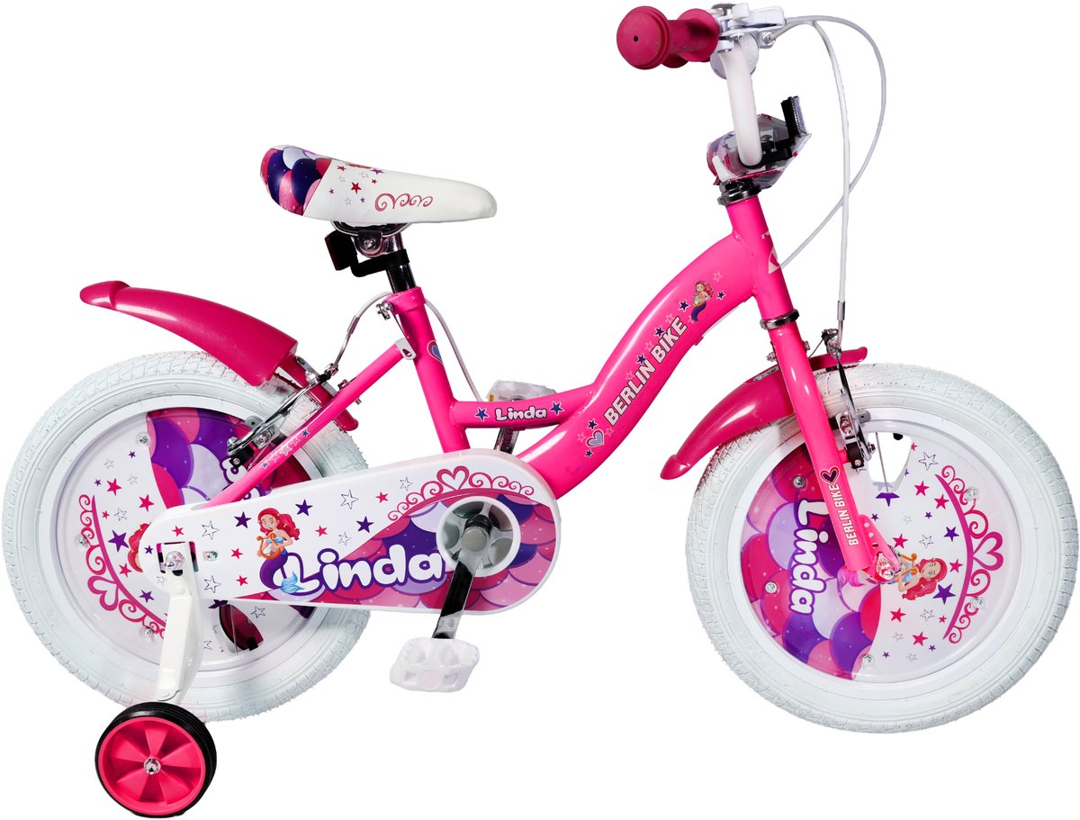 Berlin Bike Linda meisjesfiets 16 inch roze – zeemeermin – kinderfiets met zijwieltjes voor 4-, 5- en 6-jarige kinderen – fiets 16 inch Kinderfiets kopen online