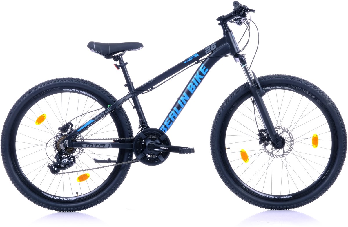 Berlin Bike MTB - Mountainbike 26 inch - 21 versnellingen Shimano - Framemaat: 33 cm - Zwart/Blauw Fiets kopen online