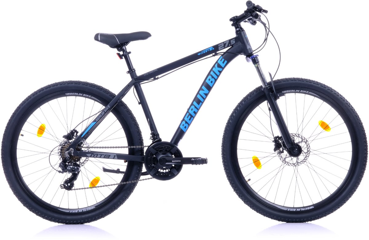Berlin Bike MTB - Mountainbike 27,5 inch - 21 versnellingen Shimano - Framemaat: 46 cm - Zwart/Blauw Fiets kopen online