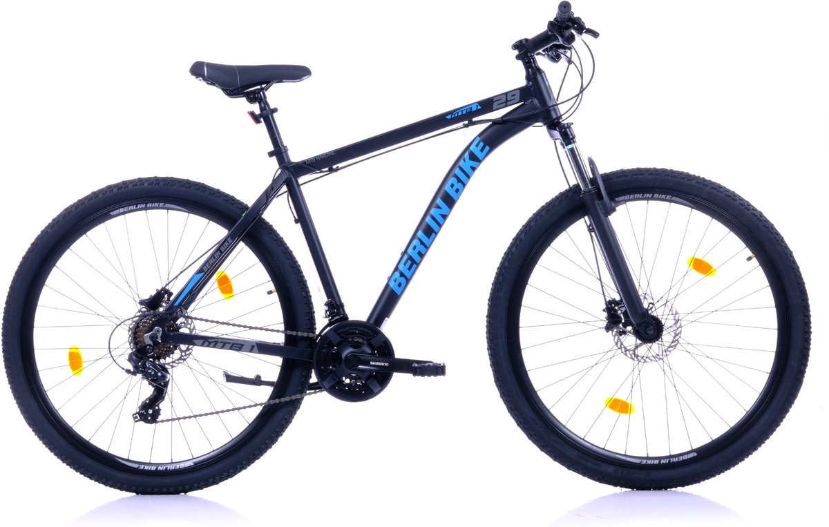 Berlin Bike MTB - Mountainbike 29 inch - 21 versnellingen Shimano - Framemaat: 46 cm - Zwart/Blauw Fiets kopen online