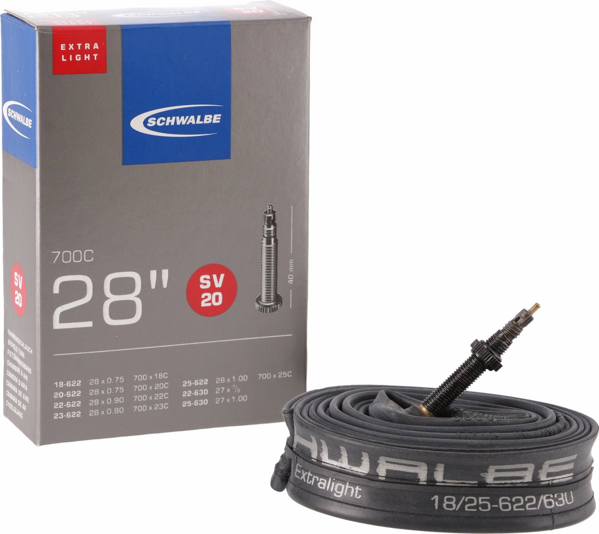Binnenband Schwalbe Extra Light SV20 28 / 18/25-622/630 - 40mm ventiel Fietsband kopen online