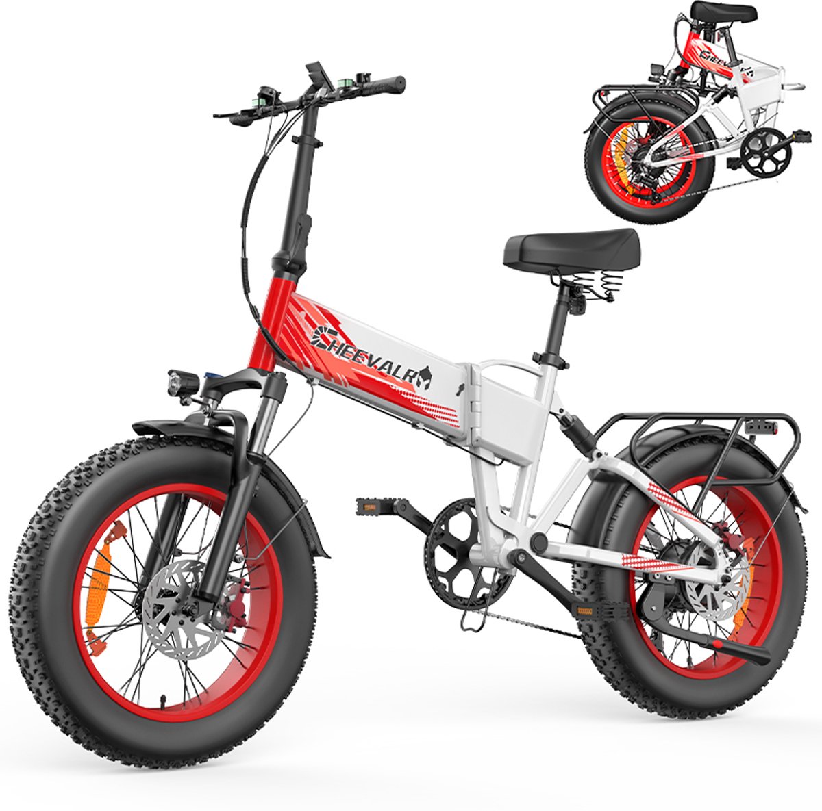 CHEEVALRY CF1000 elektrische fiets - 250W Motor - opvouwbaar - 20 inch - 48V 20Ah - 7 Versnellingen - wit-rood Fiets (elektrisch) kopen online