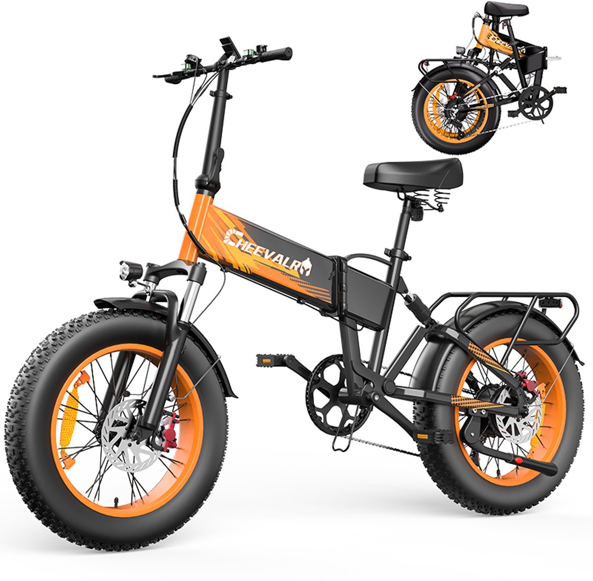 CHEEVALRY CF1000 elektrische fiets - 250W Motor - opvouwbaar - 20 inch - 48V 20Ah - 7 Versnellingen - zwart-oranje Fiets (elektrisch) kopen online