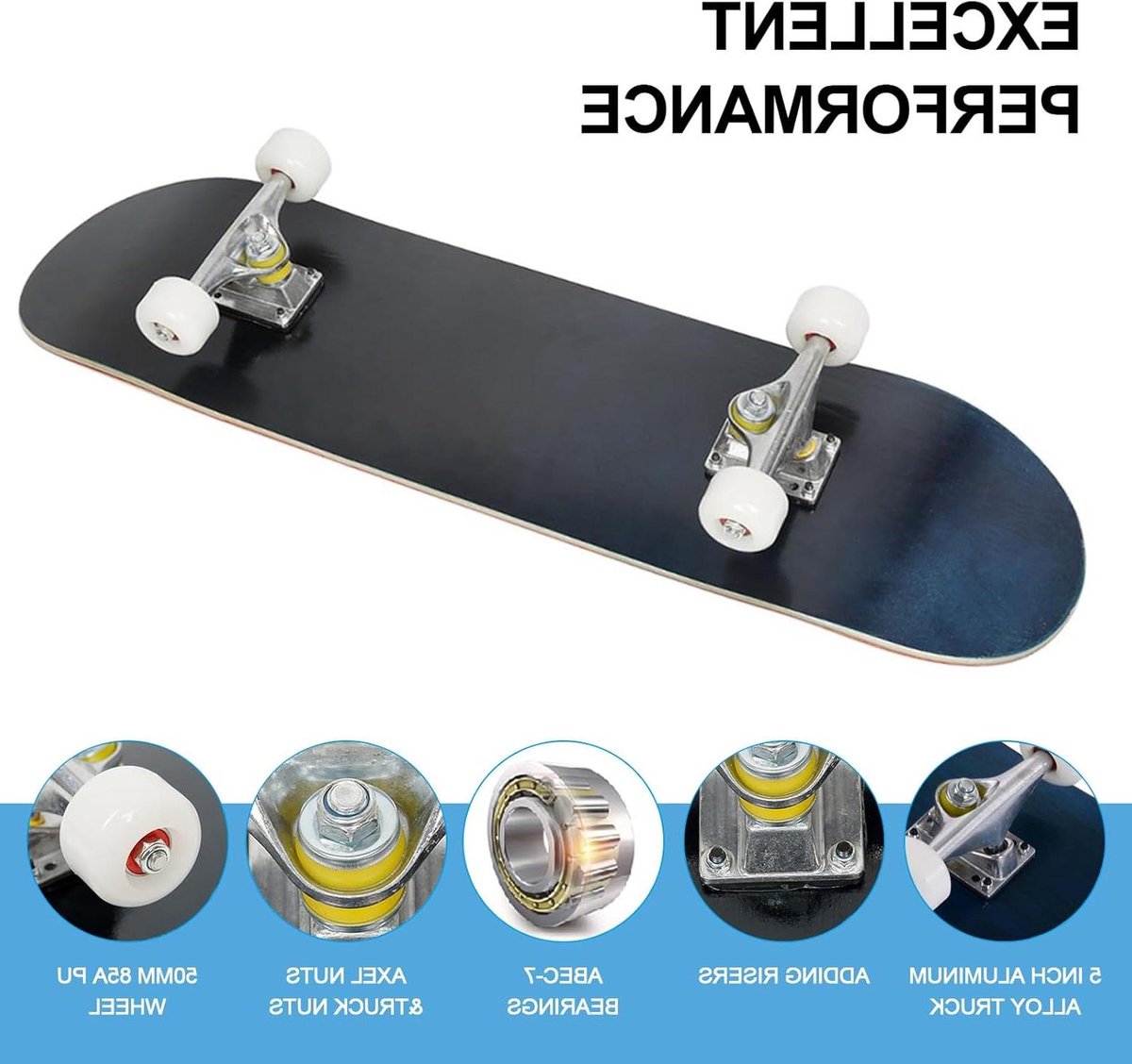 compleet skateboard cruiser board beginner tricks leren 7 laags esdoorn dek 79x20 cm zuiver blauw