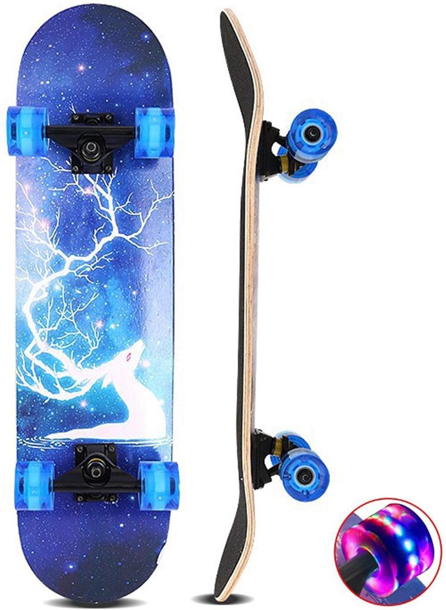 Compleet Skateboard - Cruiser Board - Buiten Bewegen - LED Lichtwielen - 31 x 8 Inch - Veelkleurig Skateonderdeel kopen online