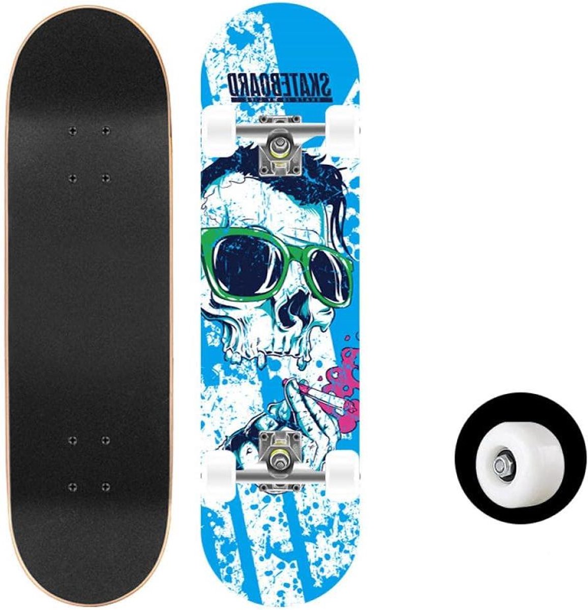 Compleet Skateboard - Trick Board - Outdoor Entertainment - Dubbele Kick Concave - 80x20 cm - Skull Monster Blue Skateonderdeel kopen online