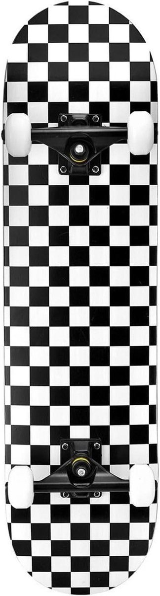 Complete Skateboard - Longboard Board - Straatsurfen - 7-laags Esdoorn Hout - 79 x 20 cm - Zwart wit geblokt Skateonderdeel kopen online