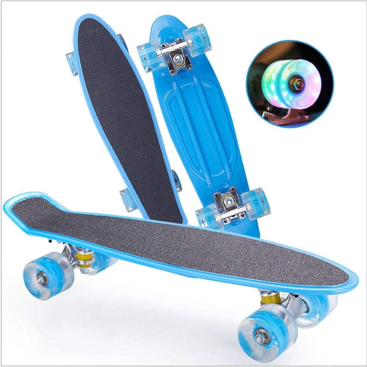 Cruiser skateboard - Mini skateboard Kinder skateboard - Stad cruisen - Oplichtende wielen - 22 inch - Blauw Skateonderdeel kopen online
