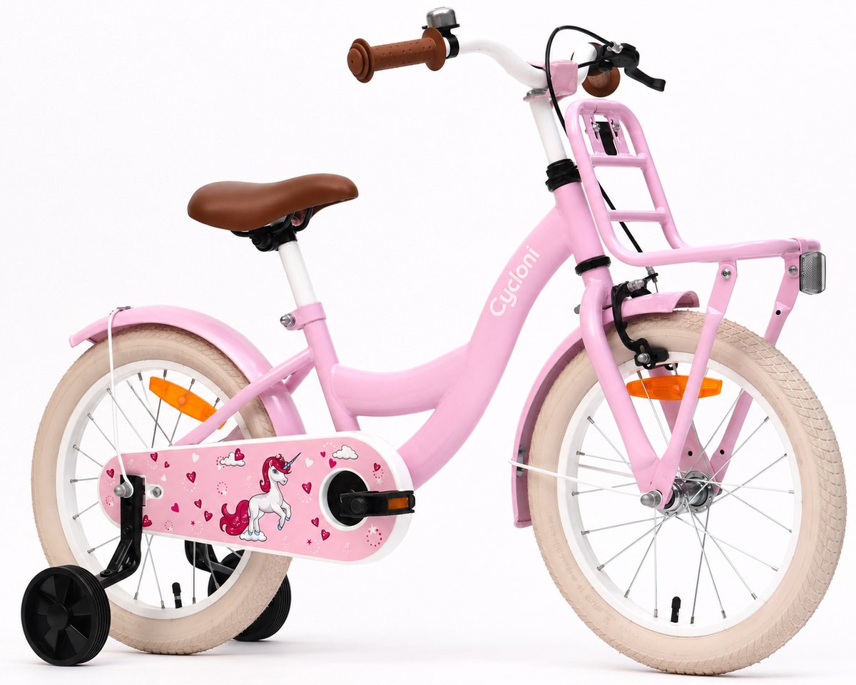 Cycloni Kinderfiets 16 inch Meisjesfiets - Roze - Inclusief Zijwieltjes - Voor 4, 5 & 6 jaar Kinderfiets kopen online
