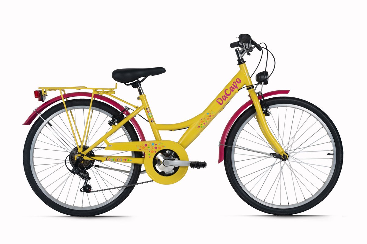 DaCapo Kinderfiets 24" Confetti Geel, 6 versnellingen, framemaat 36 cm Kinderfiets kopen online