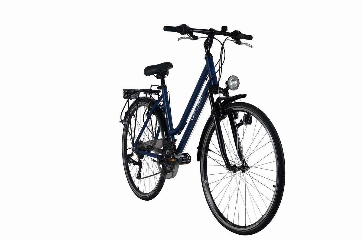 DaCapo trekkingfiets dames 28'' Metropolis donkerblauw met plat stuur, 21 versnellingen, stuurhoogte 48 cm Fiets kopen online