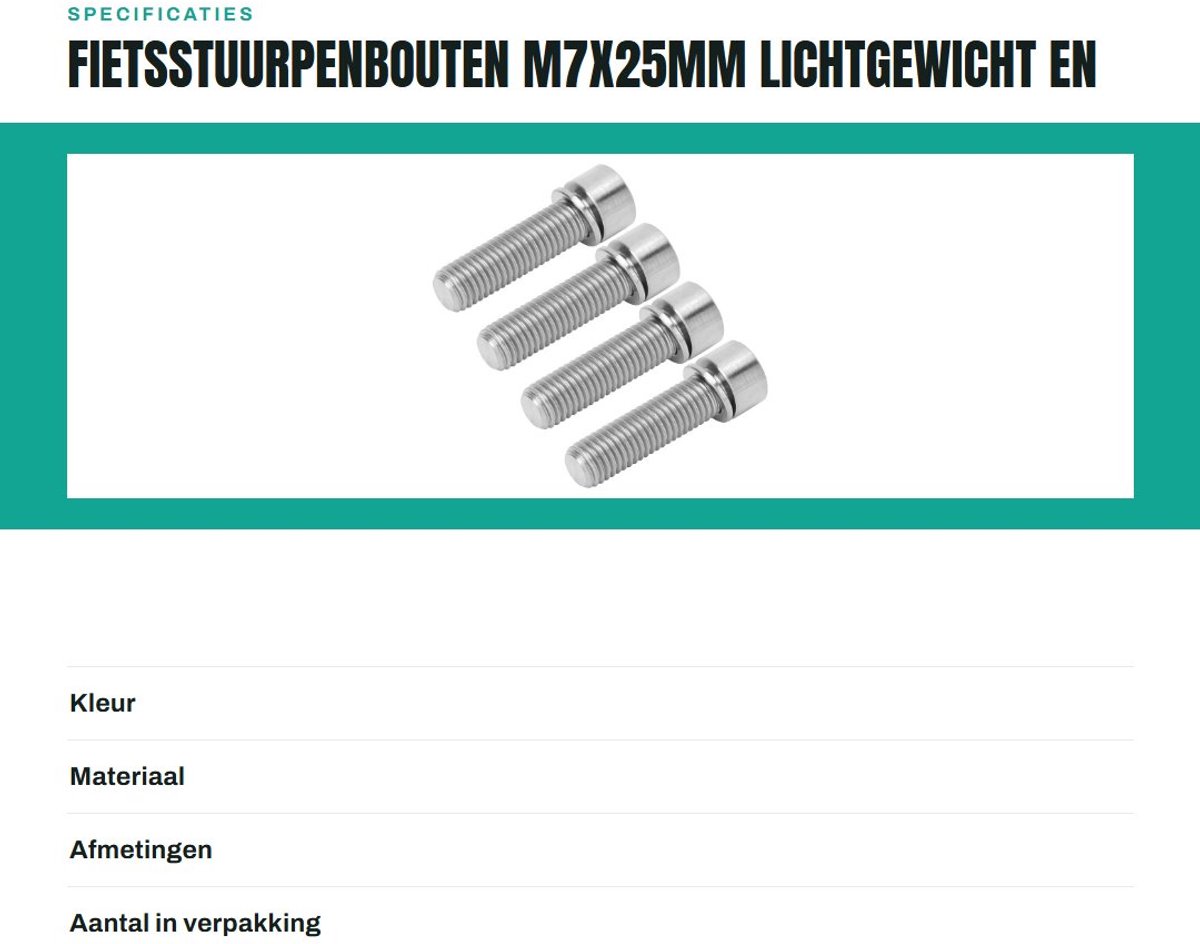 Dailygoods- Fietsstuurpenbouten M7x25mm - Lichtgewicht - Draagbaar - 4-delige Set - Stevig - Duurzaam - Fietsschroeven Fiets kopen online