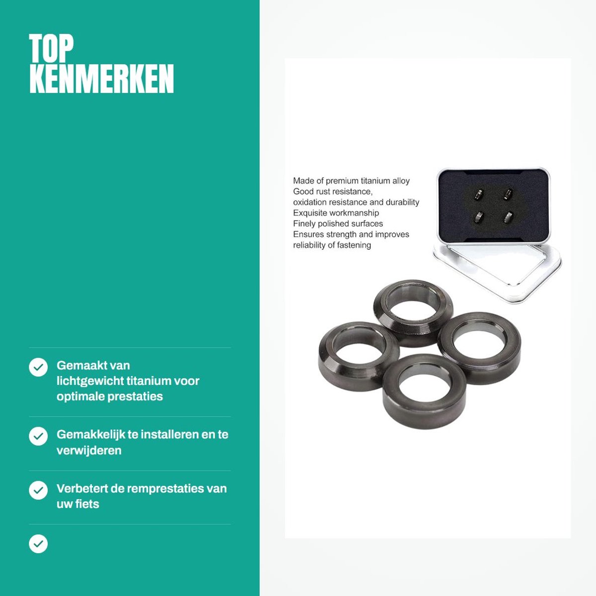 Dailygoods- Remklauw Spacer 4 Stuks - Titanium Legering - Verbeterde Rijervaring - Antislip Spijkers - Eenvoudige Installatie - Lichtgewicht en Compact - Remspacer Fiets kopen online