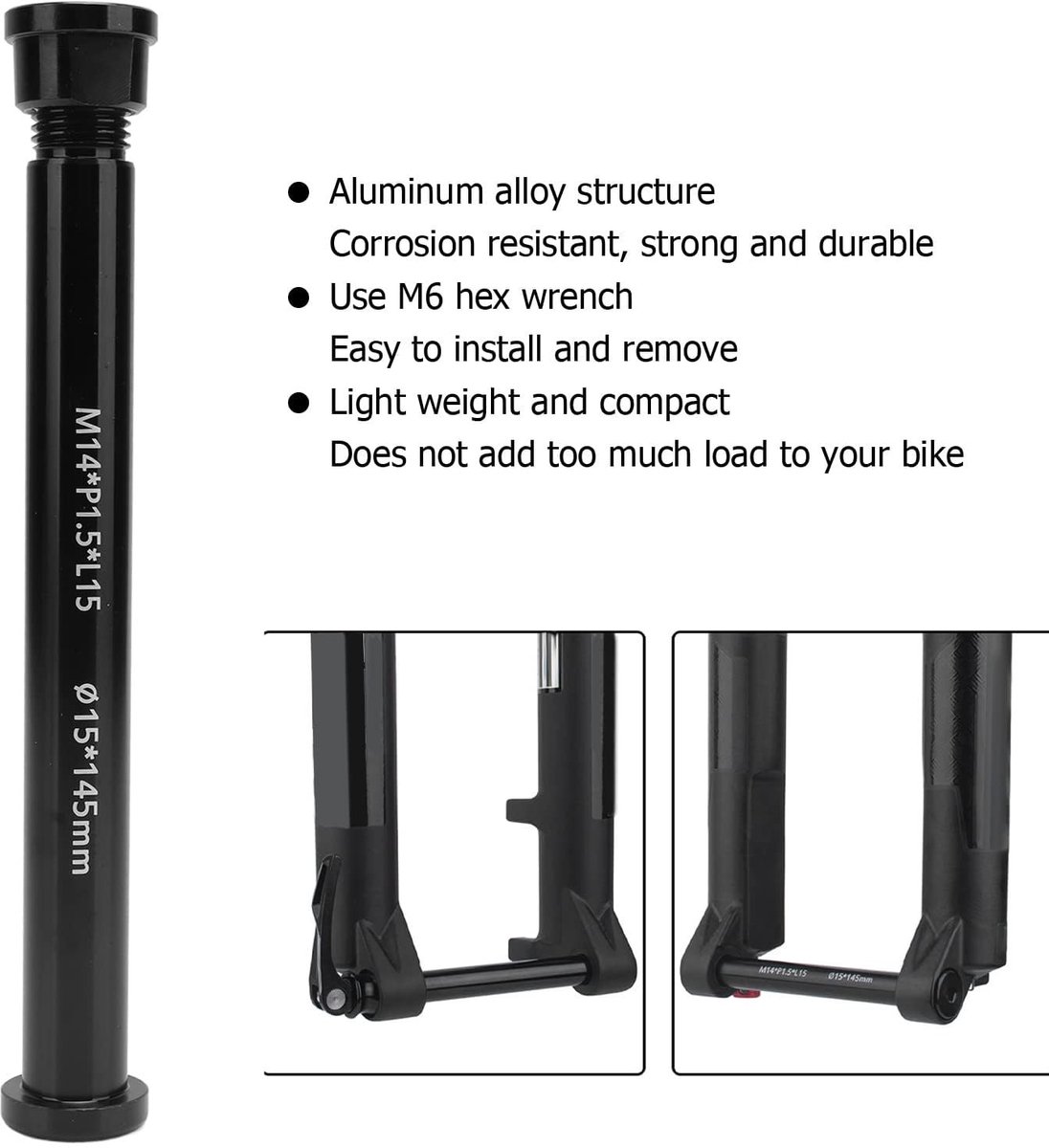 Dailygoods- Vooras Aluminium - Thru Axle 15x145mm - M14xP1.5 - Mountainbike - Schacht - Lichtgewicht - As Fiets kopen online