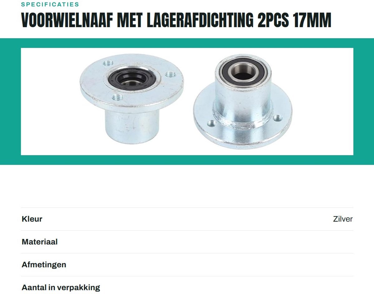Dailygoods- Wielnaaf 17mm - Voor Go Kart/ATV/UTV/Quad - Inclusief Lagerafdichting - Verbeterde Stabiliteit - Eenvoudige Installatie - Geschikt voor Voorwiel - Wielhub Fiets kopen online