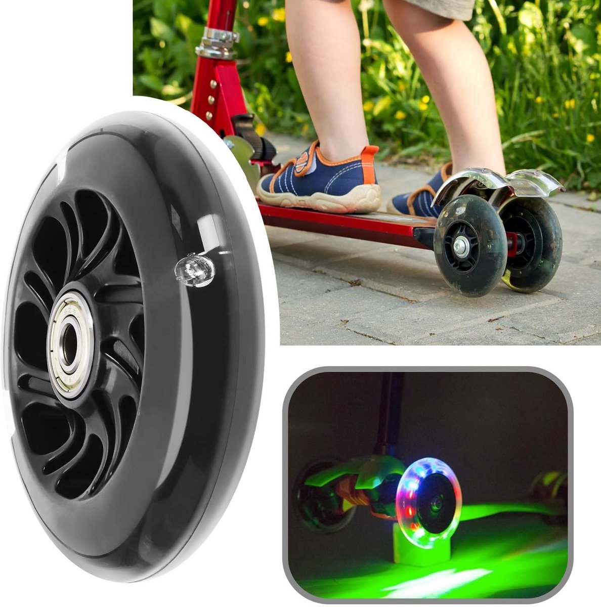 Dailygoody - Scooter Wielen - Lichtgevende Vervangingswielen - 100x100mm - Stille Kristal Wielen - Geschikt voor Scooters - Zwarte Hub Step kopen online