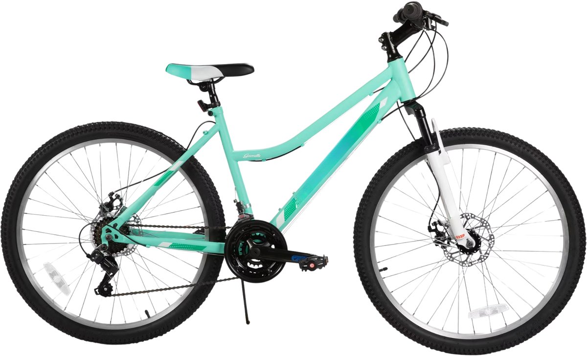 dames mountainbike voor recreatief gebruik mtb liefhebbers 18 versnellingen voorvorkvering dubbele mechanische schijfremmen aluminium groen 66 cm