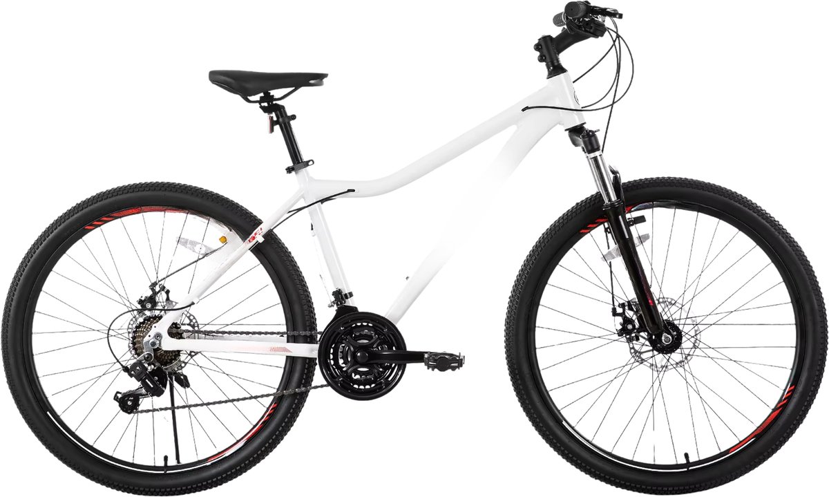 Dames mountainbike – Voor volwassenen – 21 versnellingen, vergrendelbare verende vork, dubbele schijfremmen, aluminium frame – Wit, 51/66/69 cm Fiets kopen online